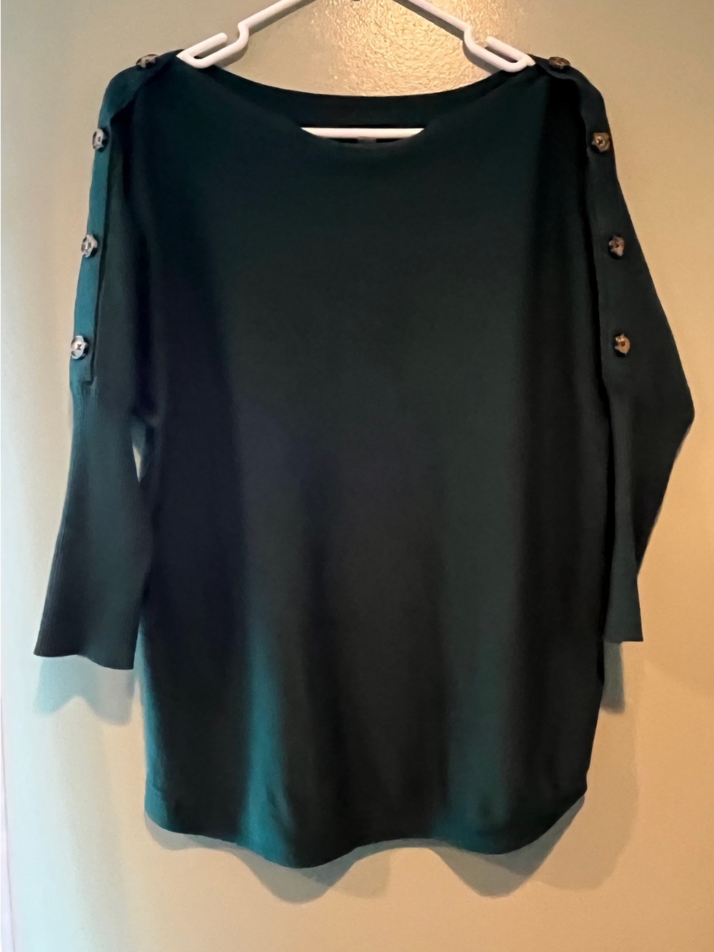 Cable & Gauge Dark Teal Crewneck Sweater with Button Detail